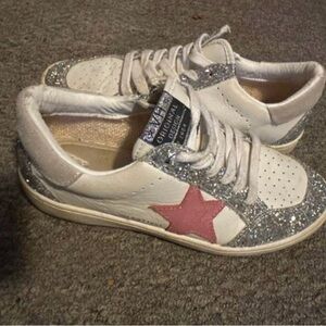 Vintage Havana White Sneakers with Silver Glitter and Pink Star